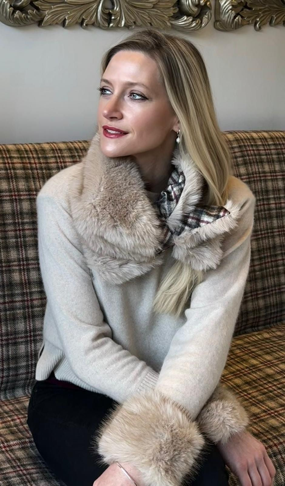 Reversible faux fur and Callanish tartan collar and cuffs