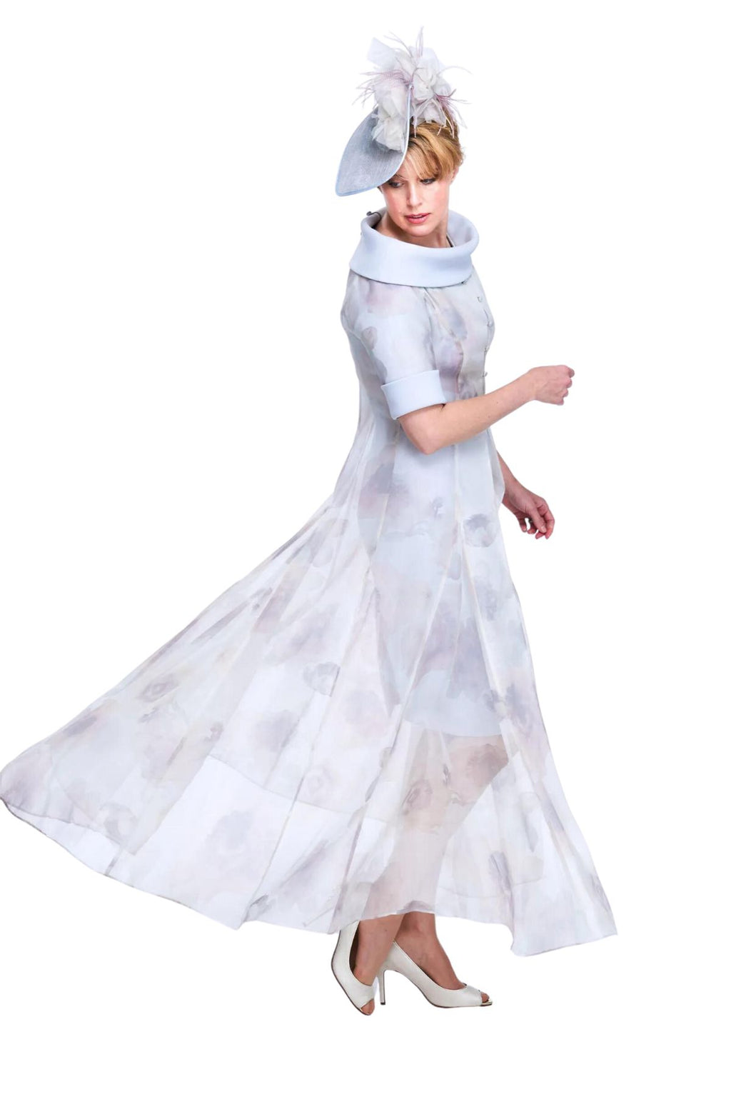 Floral Print Organza Coat and Fitted Dress