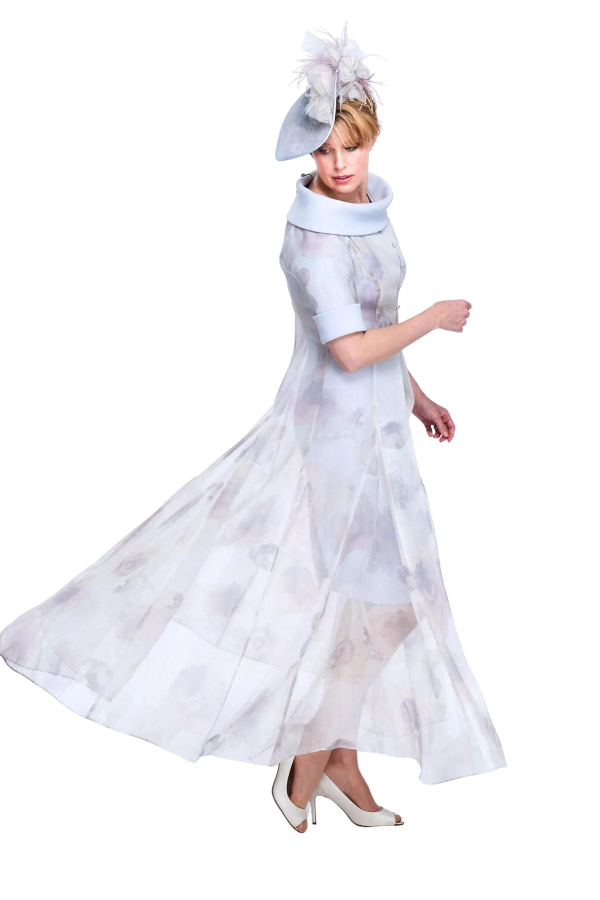 Floral Print Organza Coat and Fitted Dress