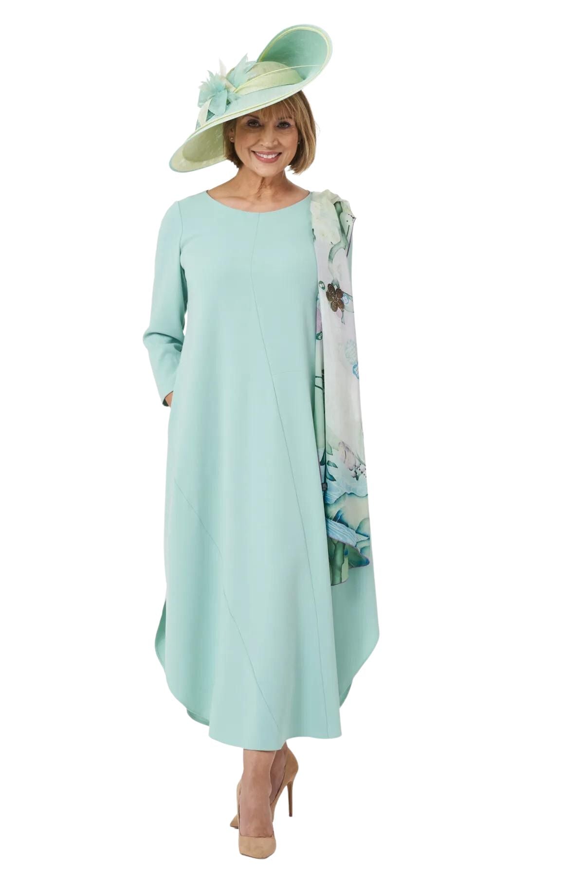 Contemporary Ankle Length Dress with Shirt Tail Hem in Mint