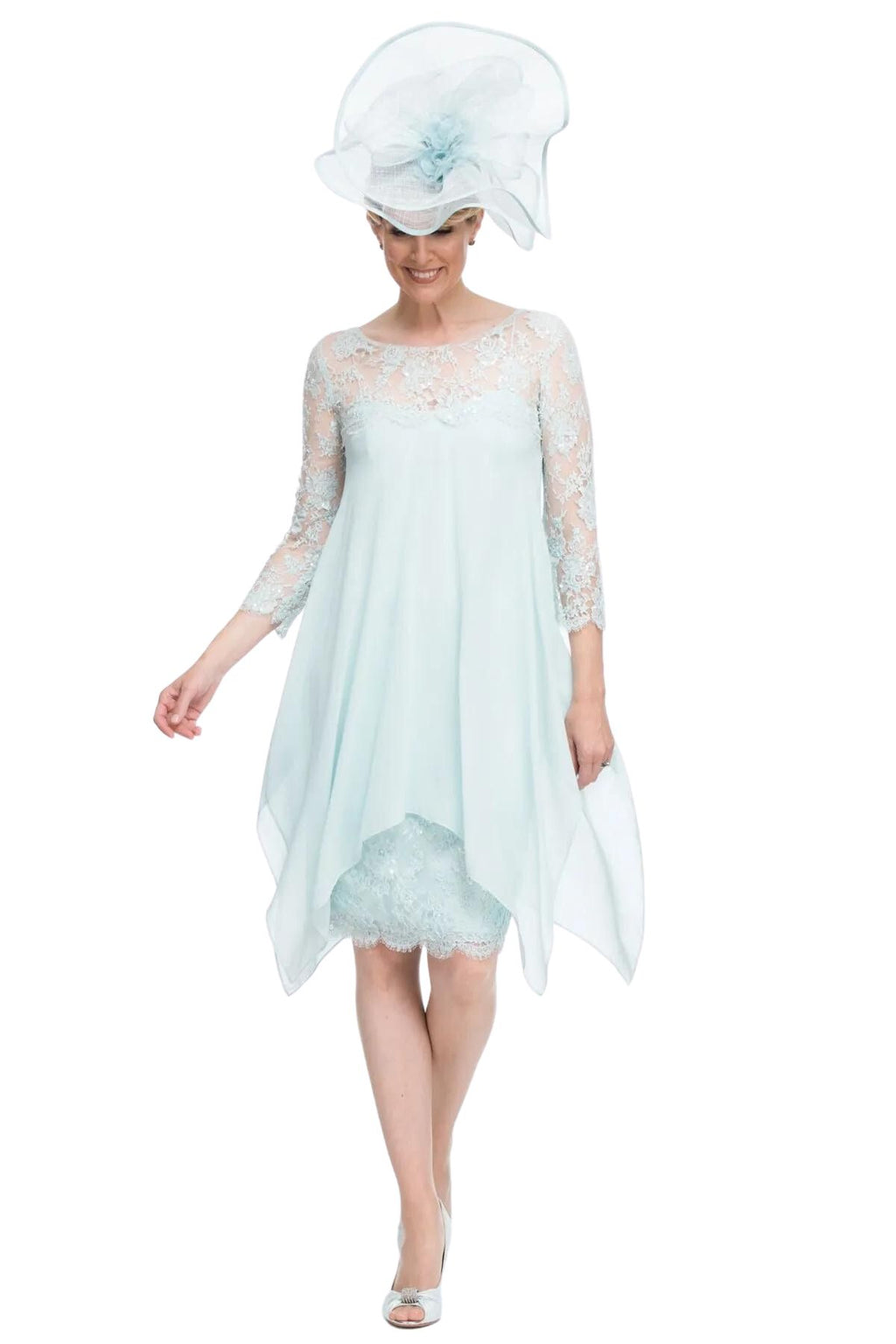 Handkerchief Silk Georgette Tunic And Dress With Beaded French Lace