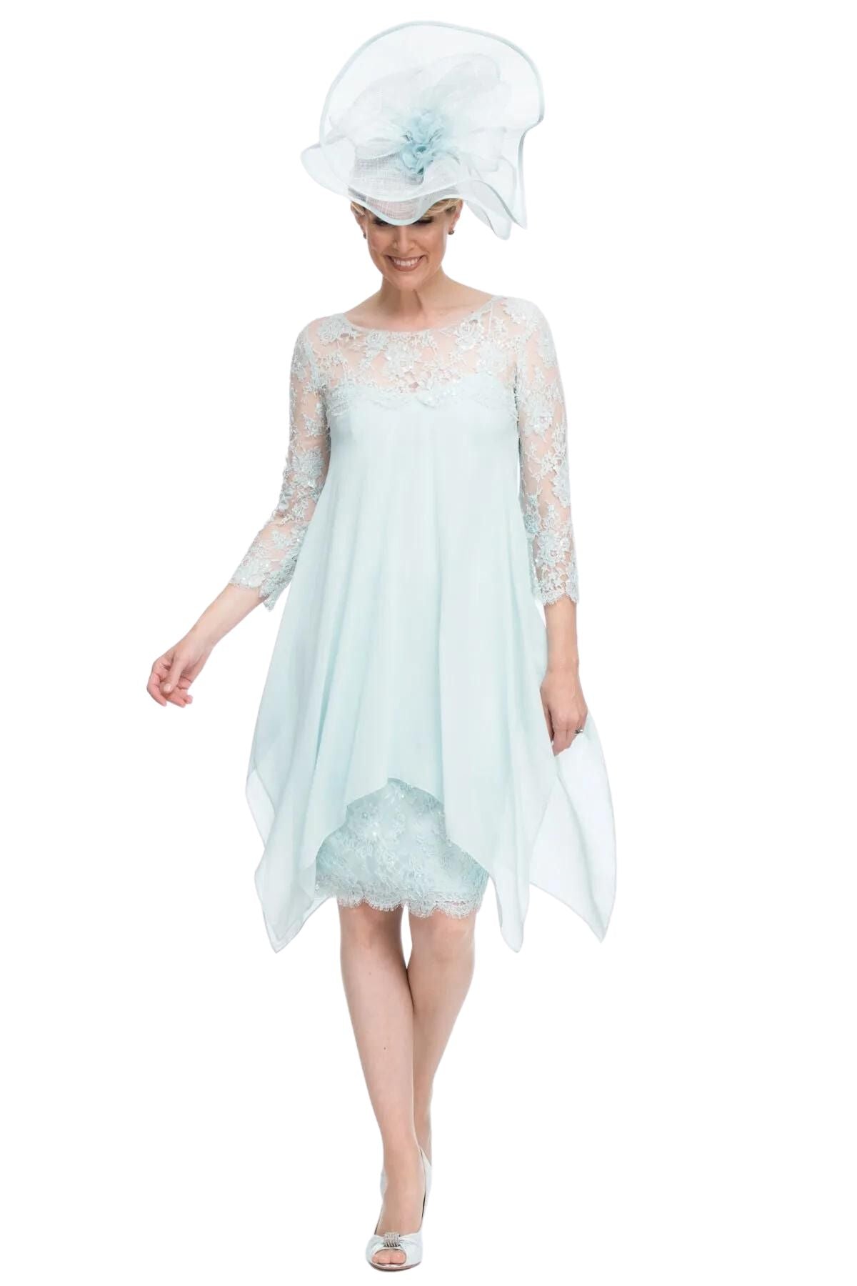 Handkerchief Silk Georgette Tunic And Dress With Beaded French Lace