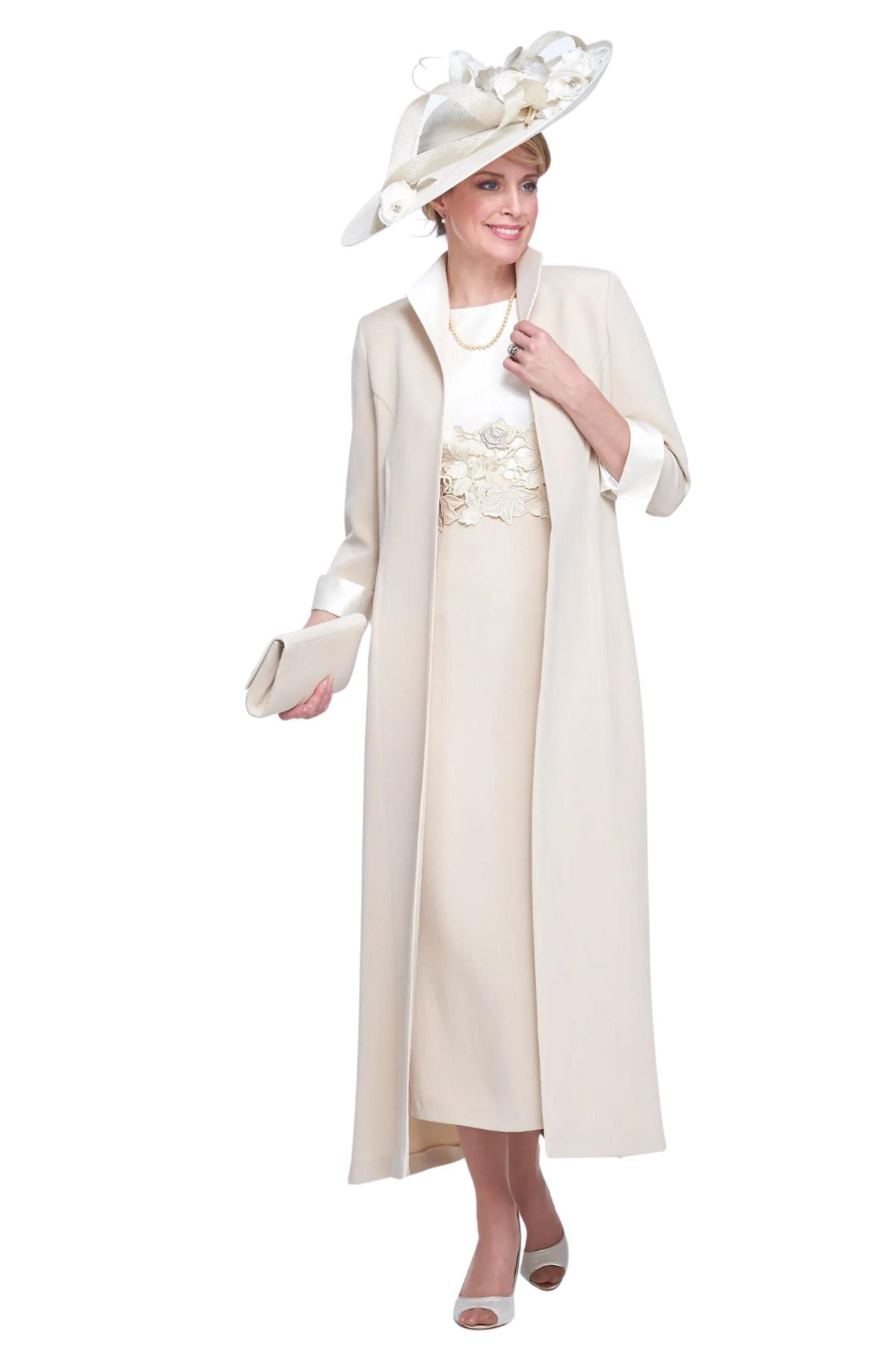 Elegant Coat and Dress with Guipure Detail