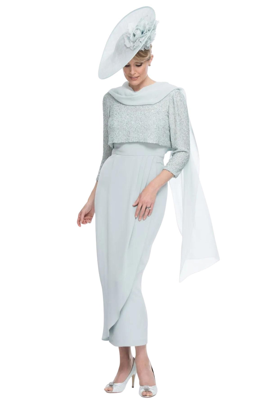 Silk Drape Front Dress And Hand Beaded Top
