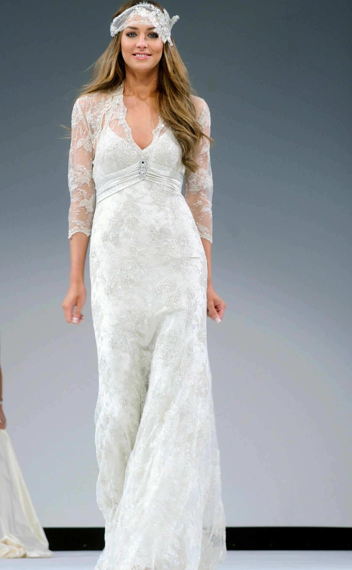 SALE Holly - Lace Wedding Dress with Deep V-Neckline and Beaded Waist