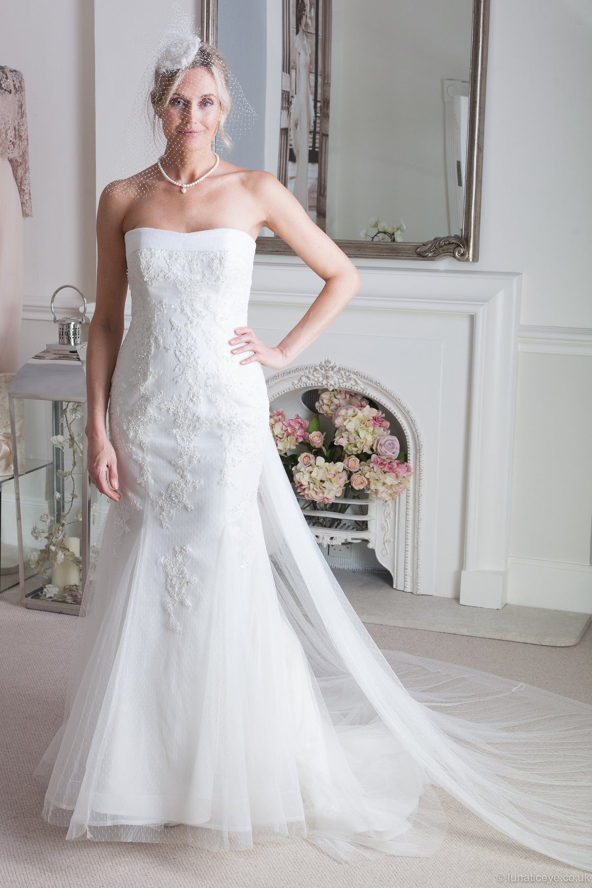 SALE Polka-Dot Tulle & Lace Strapless Mermaid Wedding Dress