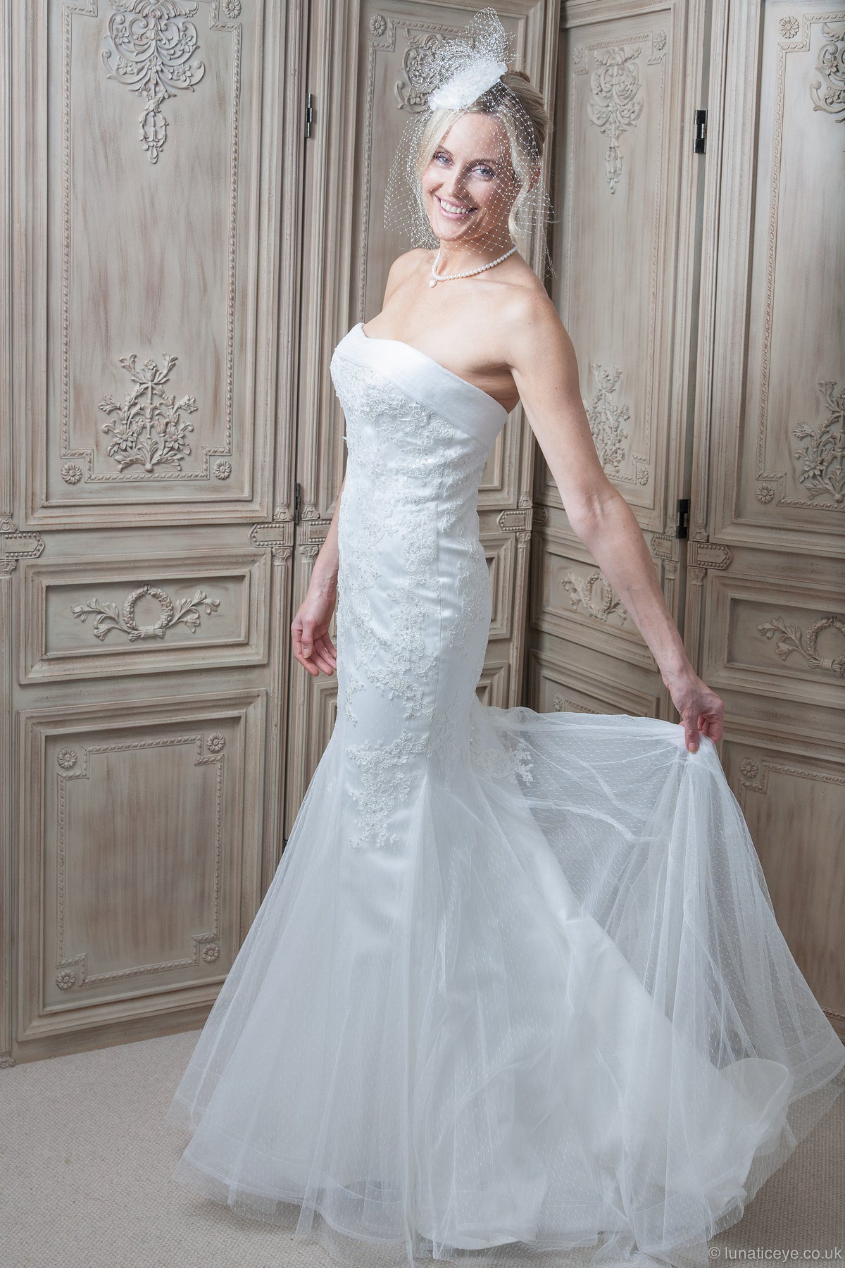 SALE Strapless Lace Wedding Dress with Full Skirt