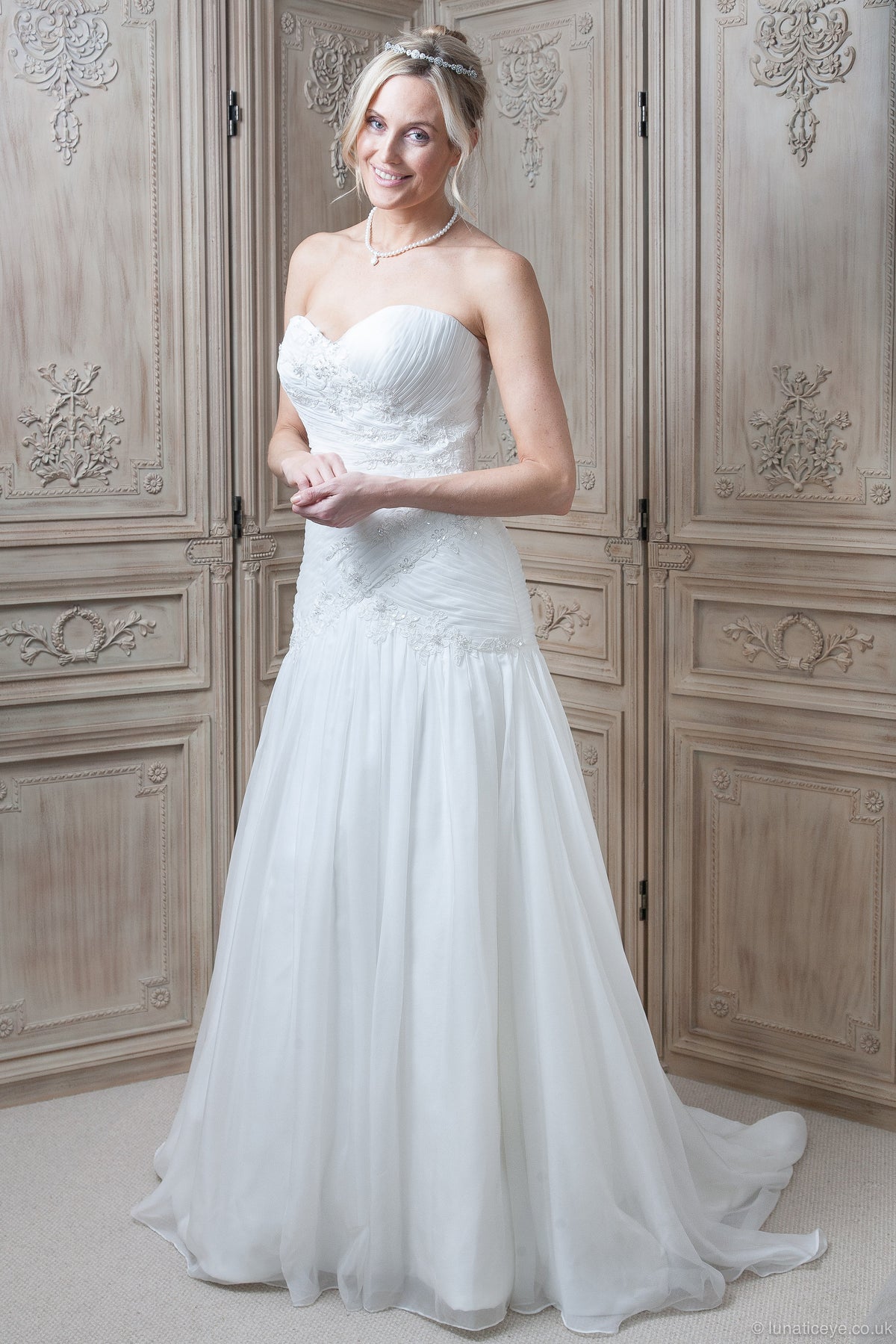 SALE Pleated Chiffon Dropped Waist Bridal Dress