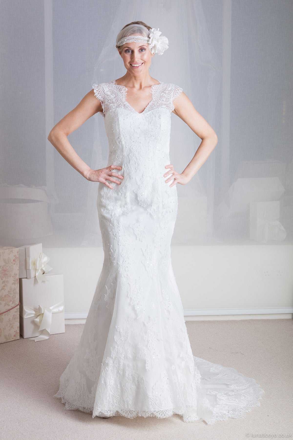 SALE Pia - Lace Mermaid Wedding Dress with V-Neckline