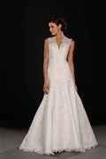 SALE - Lace V-Neck Wedding Gown with Flowing Skirt