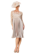 Knee Length Sunray Pleated Dress with Beaded Lace Top