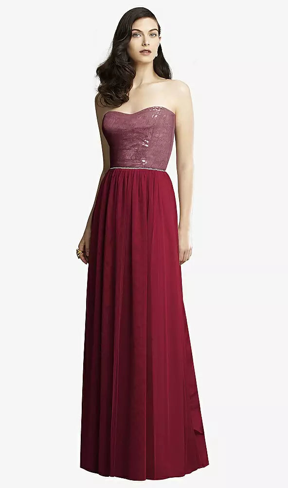 SALE Full length Burgundy Soft Tulle Strapless Sequin Bodice Dress