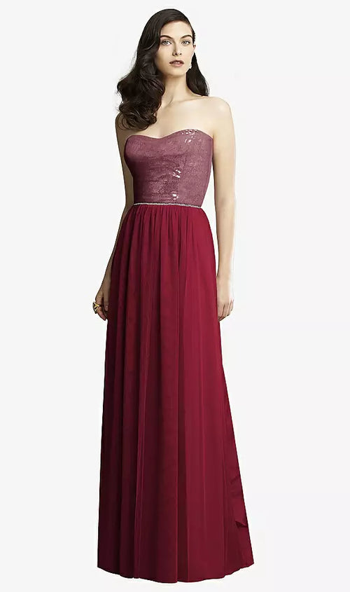 SALE Full length Burgundy Soft Tulle Strapless Sequin Bodice Dress