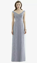 SALE Full length Platinum Soft Tulle Over Lace Shirred Bodice Dress