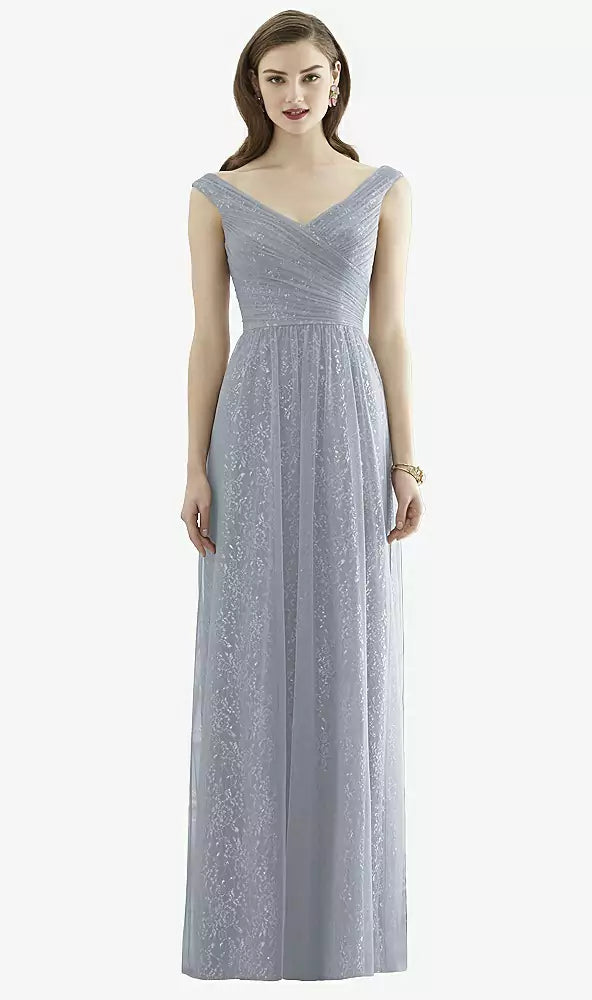 SALE Full length Platinum Soft Tulle Over Lace Shirred Bodice Dress