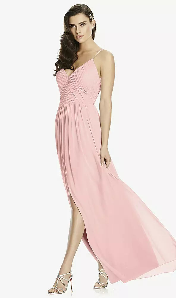 SALE Full length Rose Shirred Chiffon Dress with centre-front slit