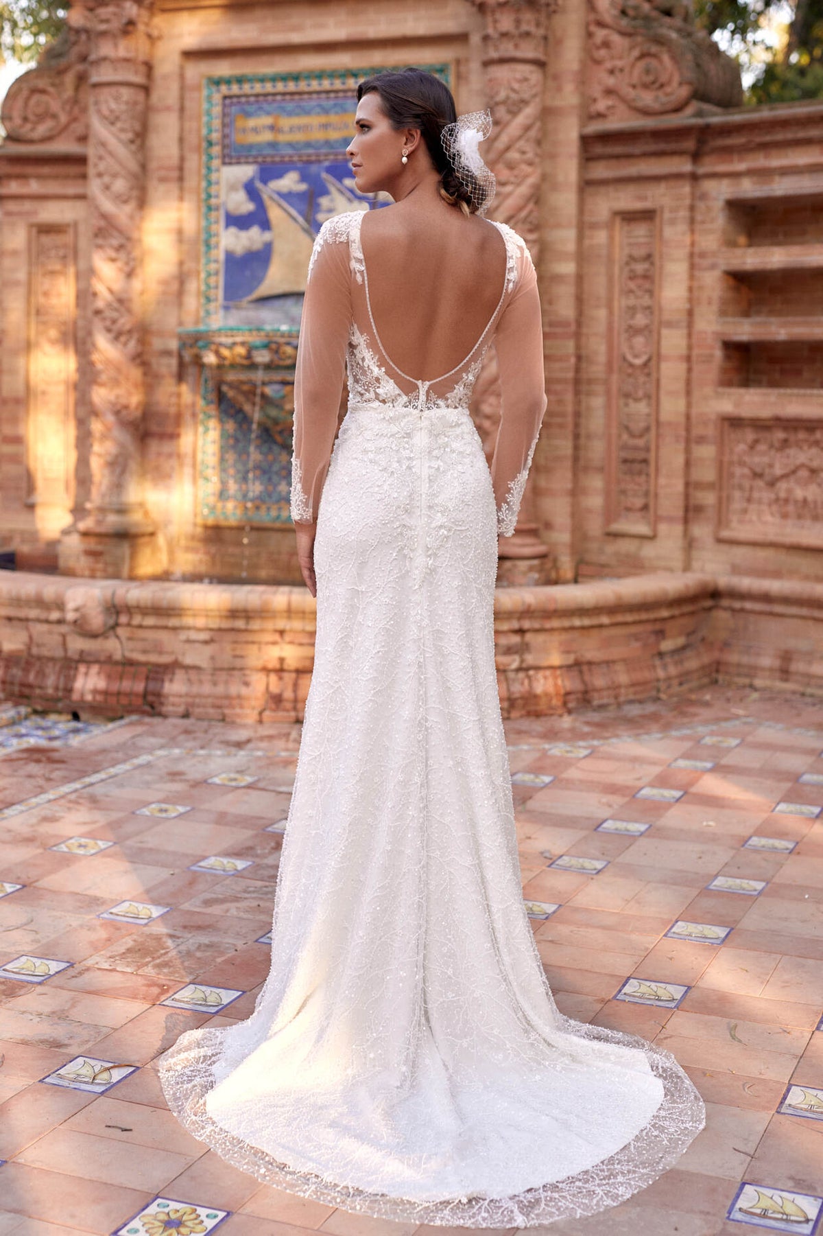 Studio Paradiso Wedding Dress deep V neck beaded floral design
