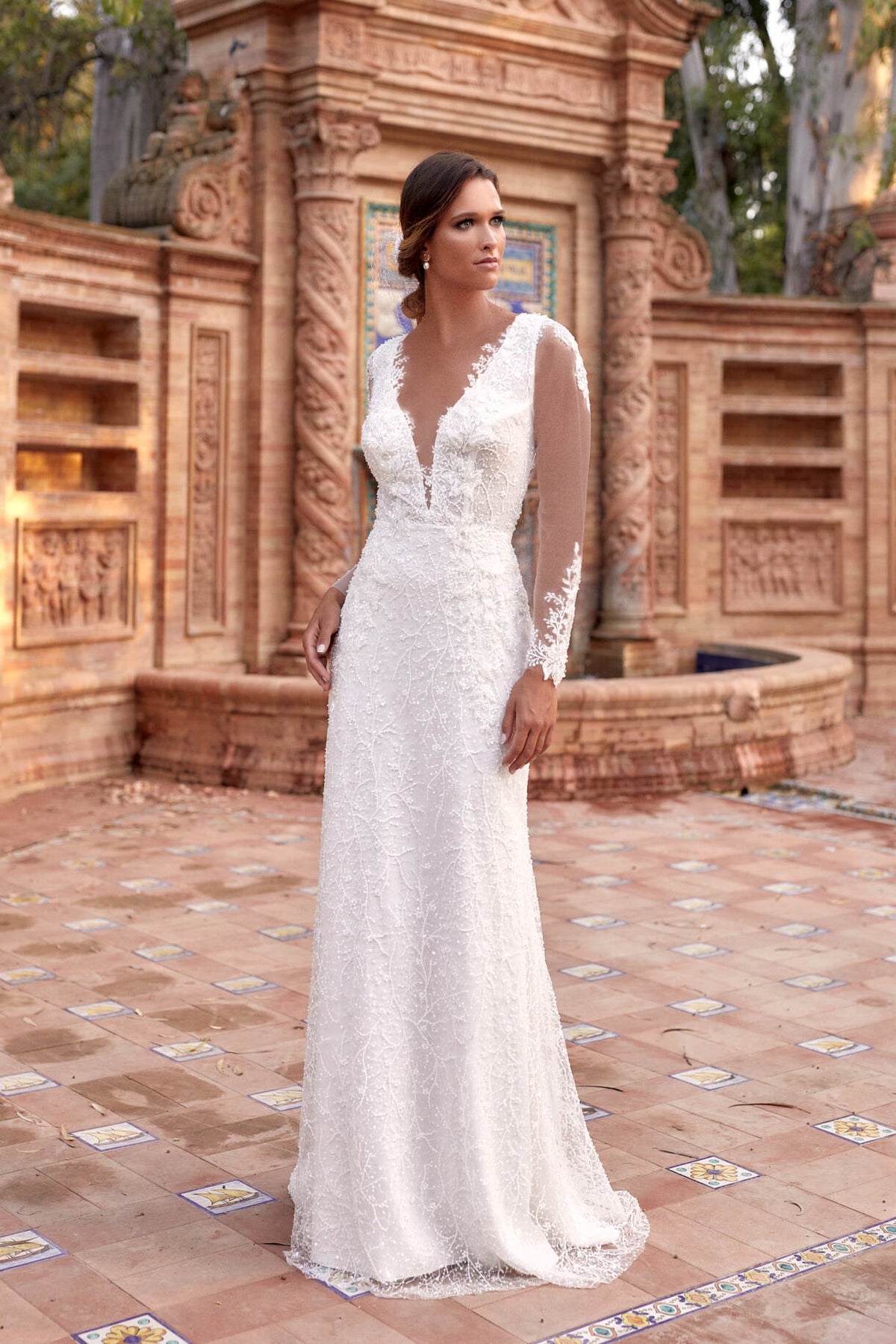 Studio Paradiso Wedding Dress deep V neck beaded floral design