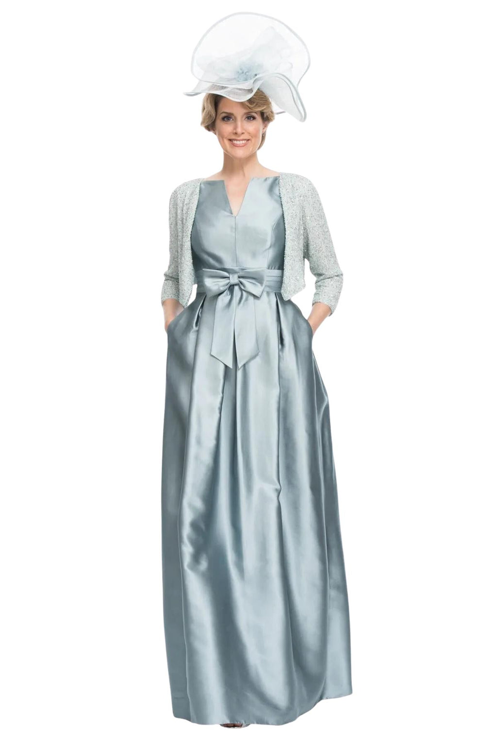 Long Shantung Silk Dress and Hand Beaded Cardigan