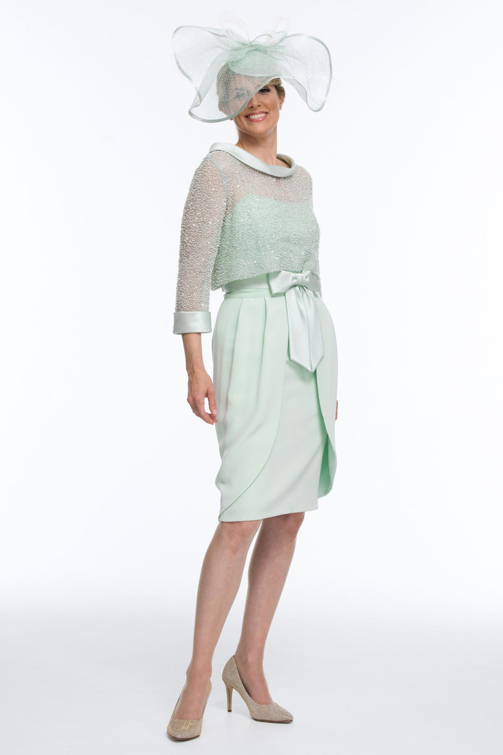 Mother of the Bride / Groom - Three Piece Silk Dress and Beaded Top and Overskirt