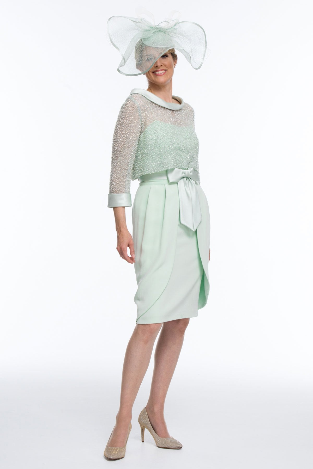 Mother of the Bride / Groom - Three Piece Silk Dress and Beaded Top and Overskirt