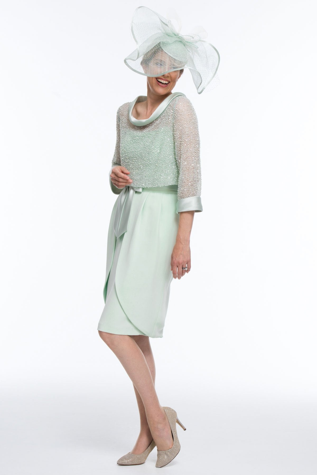 Mother of the Bride / Groom - Three Piece Silk Dress and Beaded Top and Overskirt