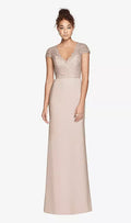 SALE Full length Cameo Cap-sleeve Lace Bodice Dress