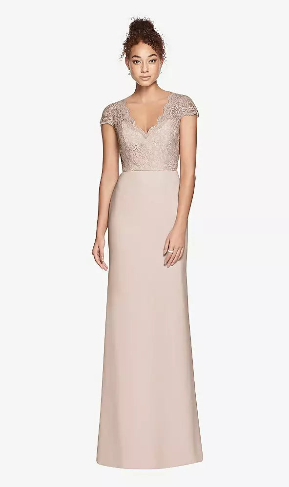 SALE Full length Cameo Cap-sleeve Lace Bodice Dress