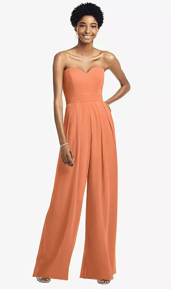 SALE Strapless Orange Chiffon Jumpsuit with Pockets