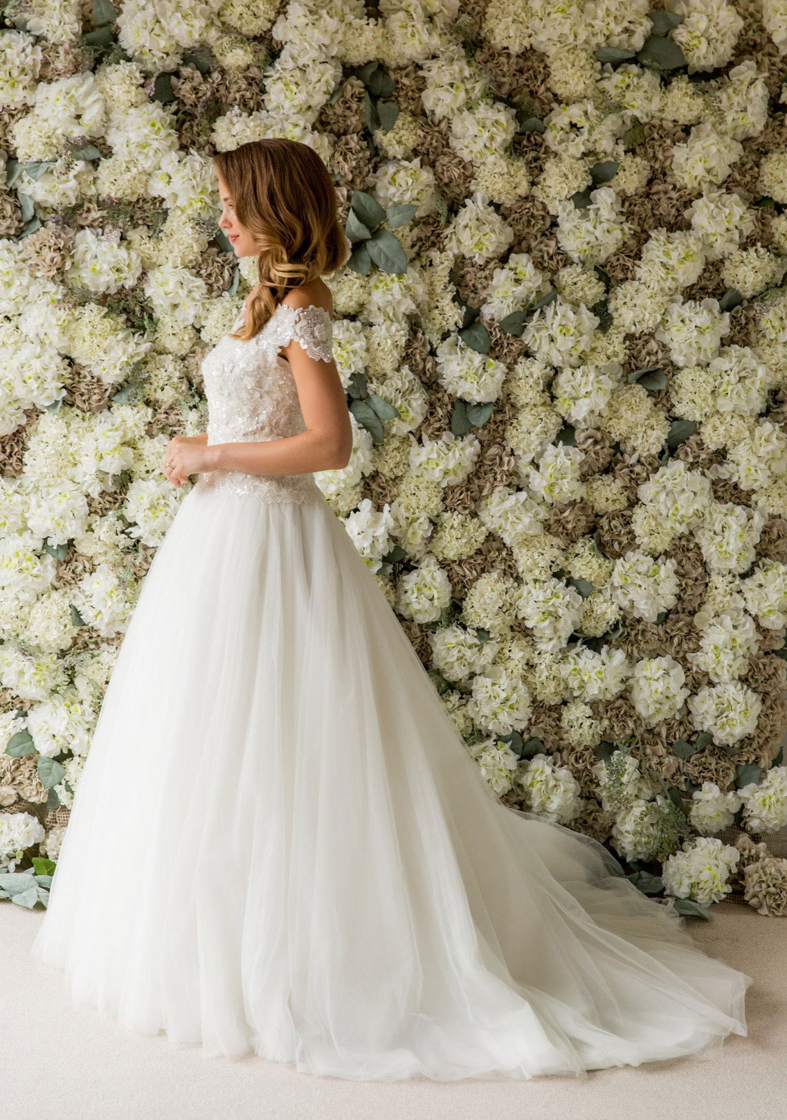 ARCHIVE SALE Sample Wedding Dress 3D Beaded Lace Flower Top - Size 16