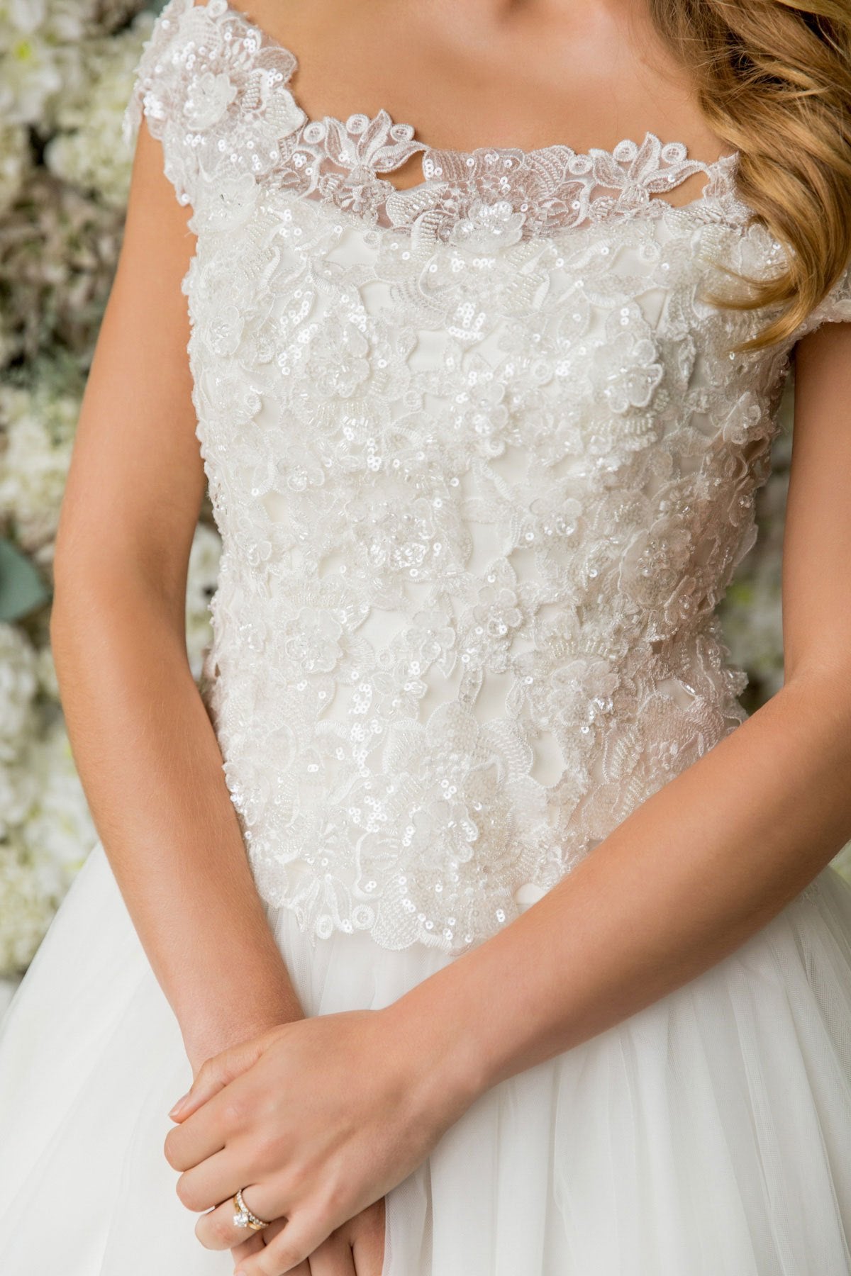 ARCHIVE SALE Sample Wedding Dress 3D Beaded Lace Flower Top - Size 16