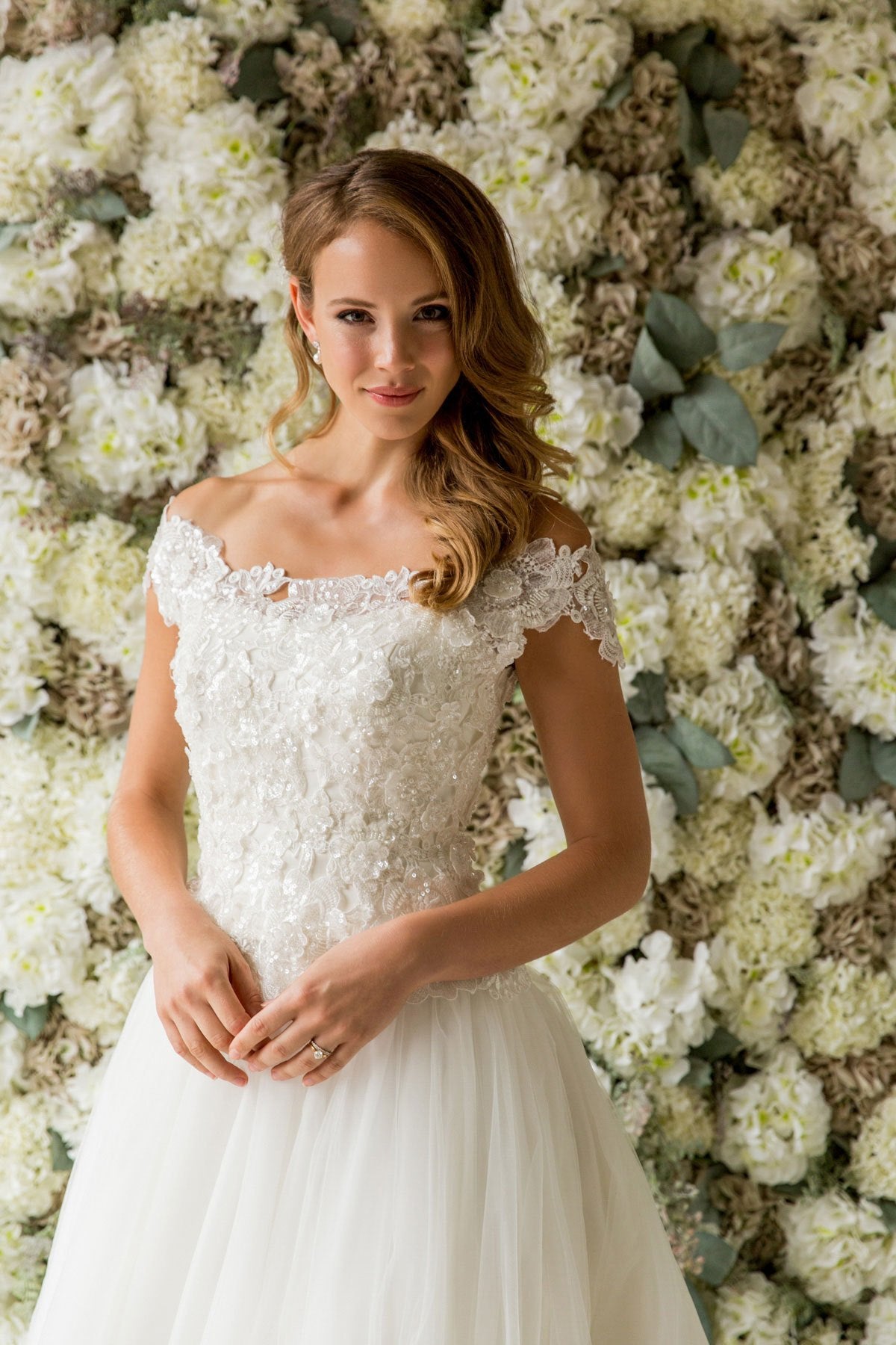 ARCHIVE SALE Sample Wedding Dress 3D Beaded Lace Flower Top - Size 16