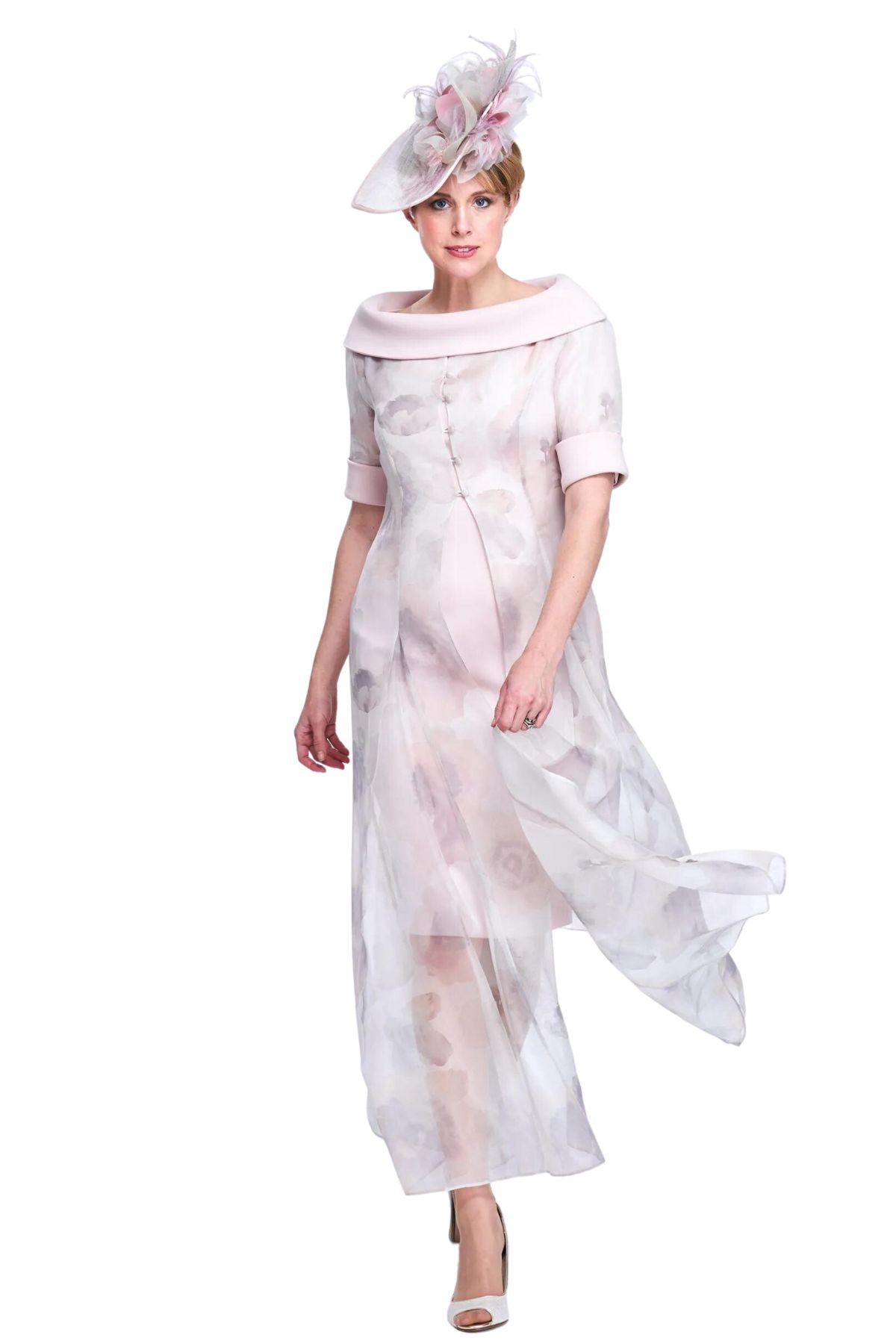Printed Silk Organza Coat and Bardot Dress