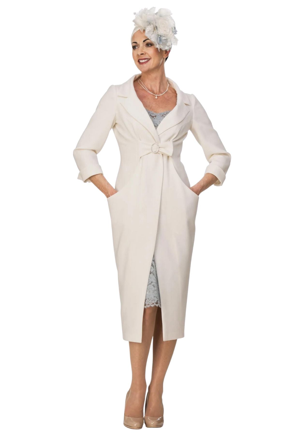 Ivory Wool Tulip Coat and Lace Dress