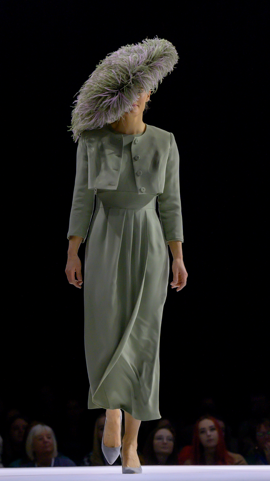 Mother of the Bride - Cropped Jacket over Tulip Dress in moss green