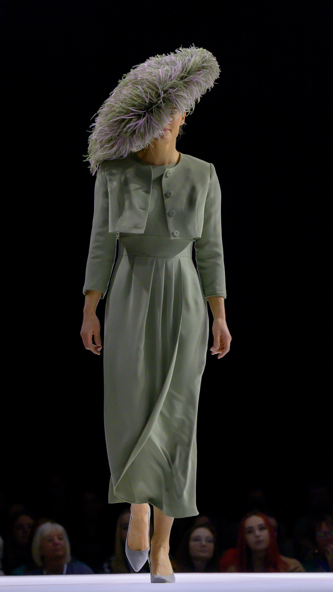 Mother of the Bride - Cropped Jacket over Tulip Dress in moss green