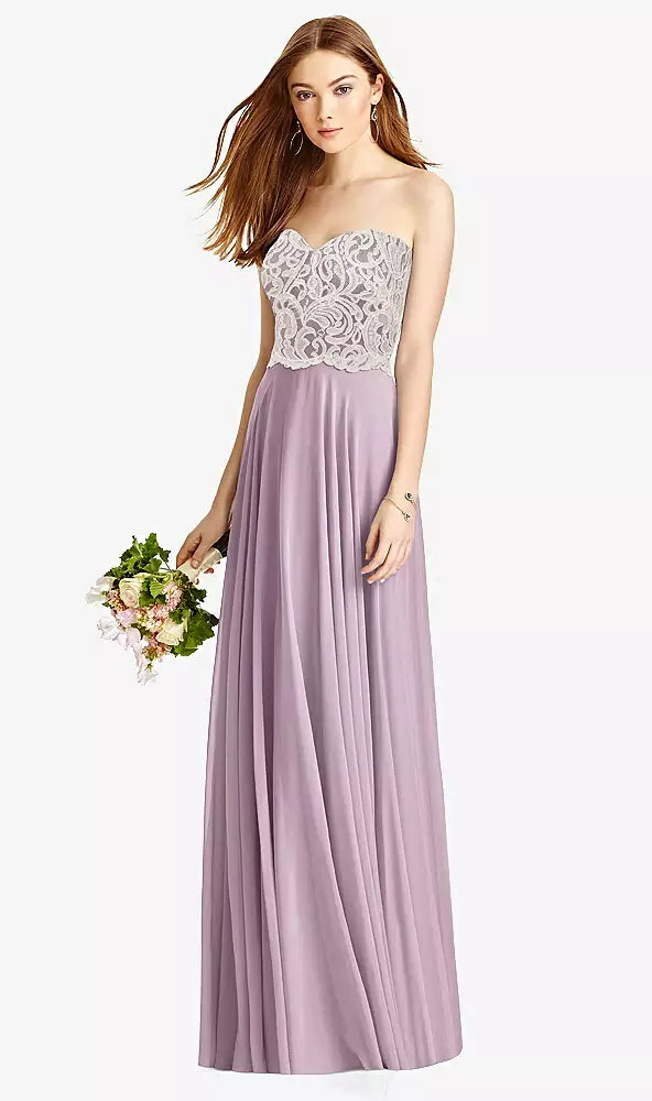 SALE Full length Suede-Rose Strapless Lace Bodice Dress