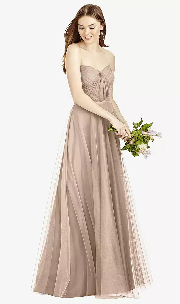 SALE Full length Topaz Tulle Strapless Draped Bodice Dress
