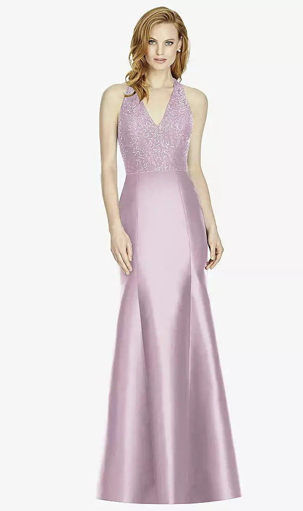 SALE Full length Suede Rose Halter Lace Bodice Dress