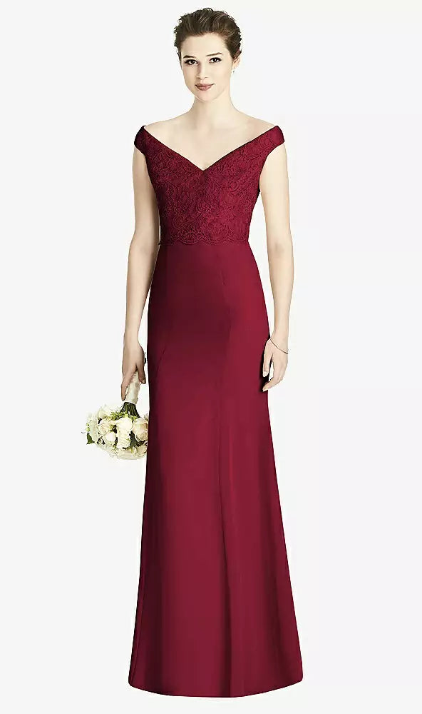 SALE Full length Burgundy Chiffon Lace Bodice Dress