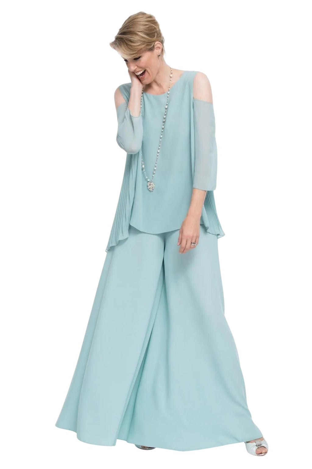 Georgette Palazzo Pants And Pleated Back Tunic