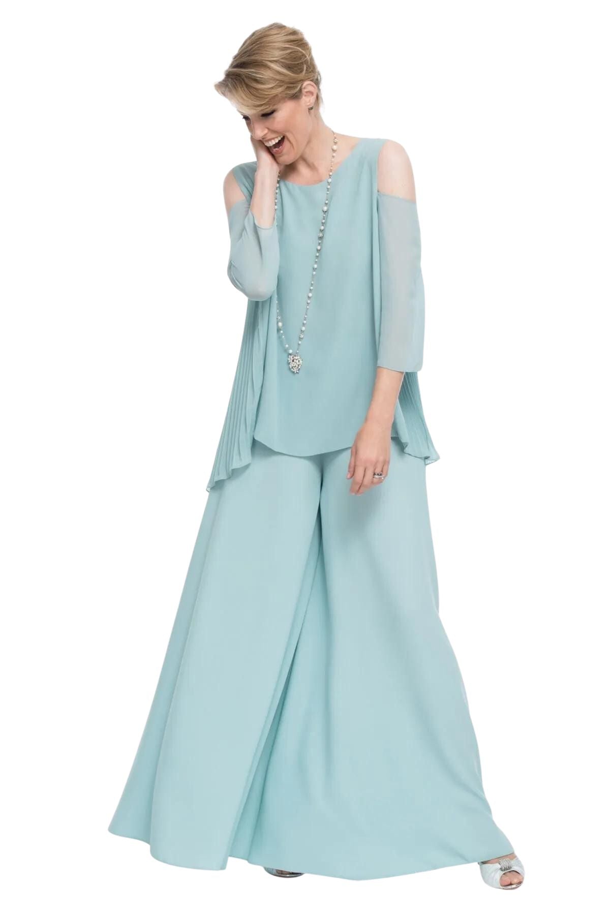 Georgette Palazzo Pants And Pleated Back Tunic