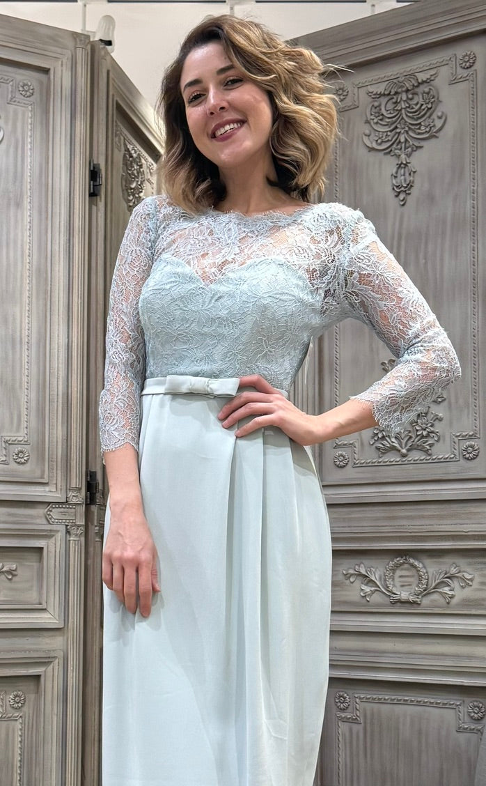 SALE - Duck egg Lace Pleated Dress