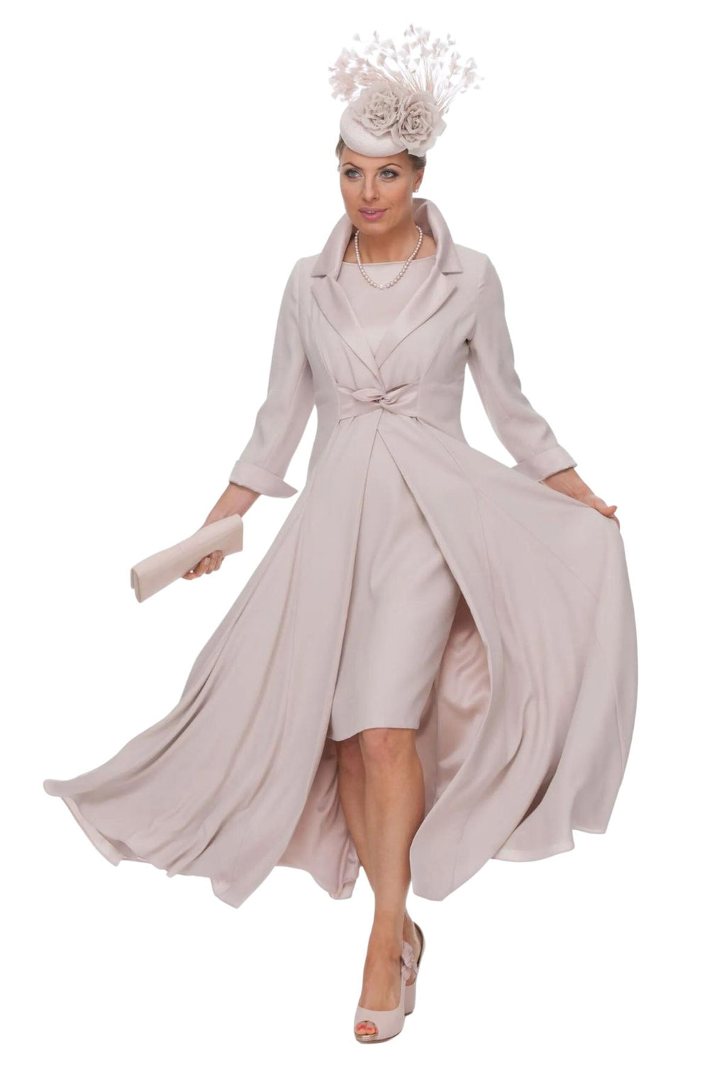 Crepe and satin coat and dress