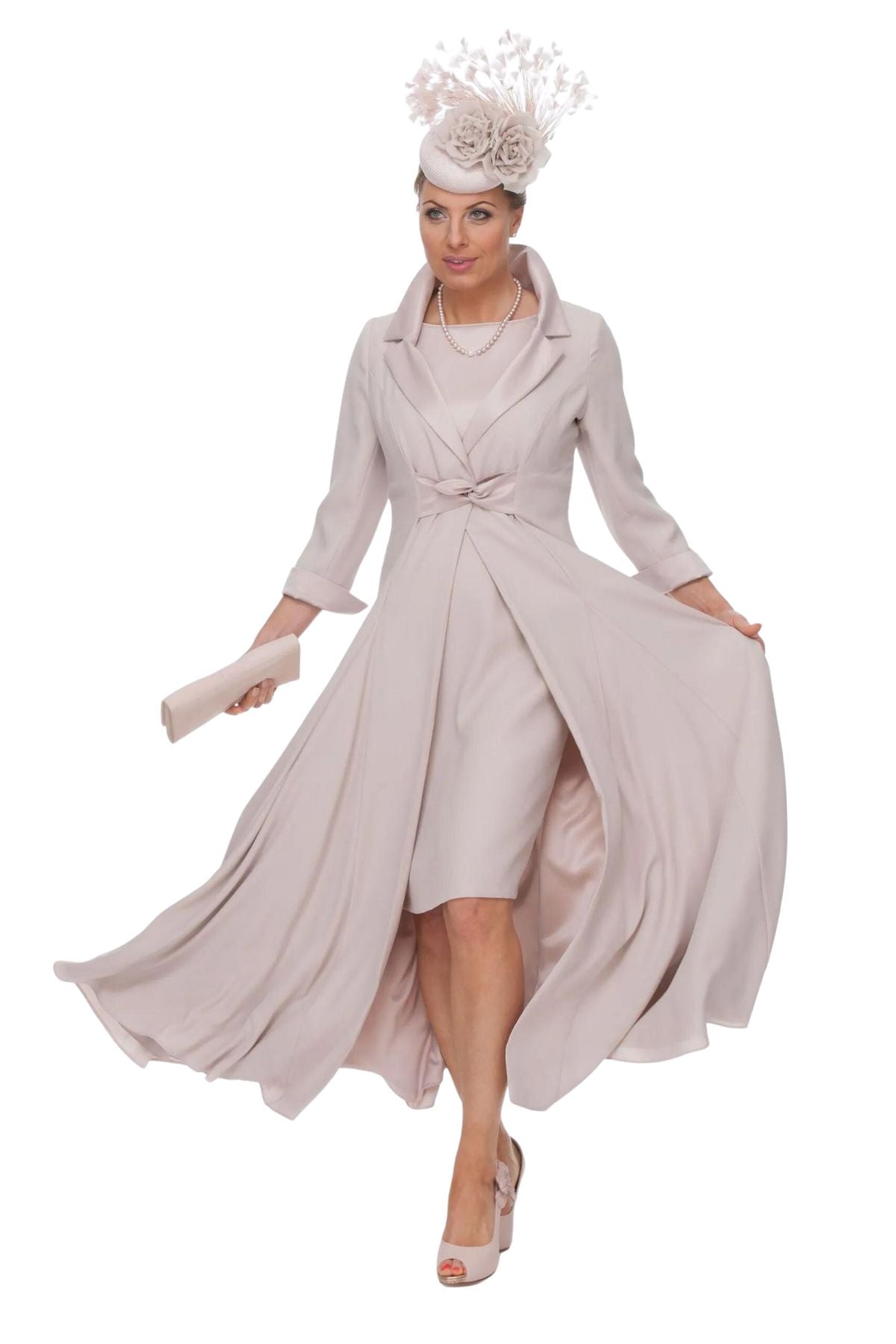 Crepe and satin coat and dress