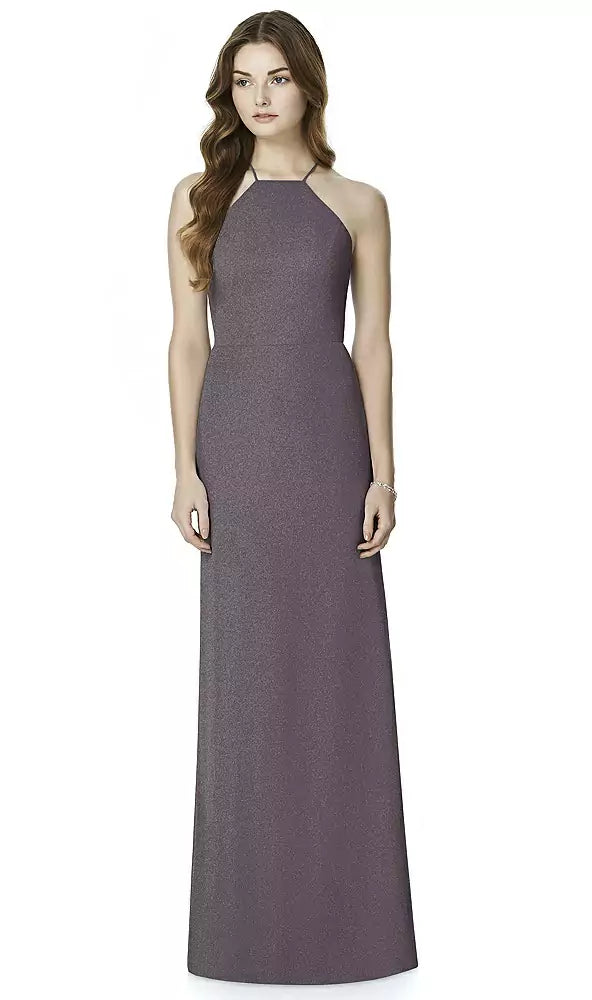 SALE Full length Stormy Silver Shimmer Chiffon Halter-neck Dress