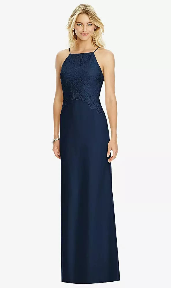SALE Full length Navy Chiffon lace bodice Dress