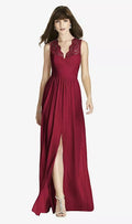 SALE Full length Burgundy Chiffon Lace Bodice Dress