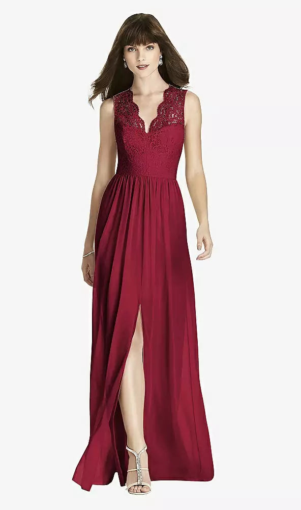 SALE Full length Burgundy Chiffon Lace Bodice Dress