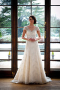 SALE Portia – Ivory and Silver Lace V-Neck Fit and Flare Wedding Dress